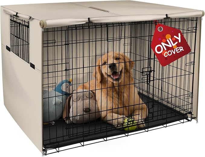 Explore Land 42 inches Dog Crate Cover Heavy Duty Polyester Pet Kennel Sunshade Universal Fit for Wire Cage (Light Tan)