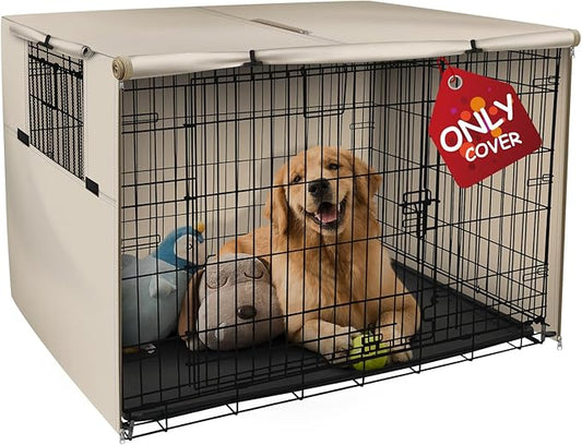 Explore Land 42 inches Dog Crate Cover Heavy Duty Polyester Pet Kennel Sunshade Universal Fit for Wire Cage (Light Tan)