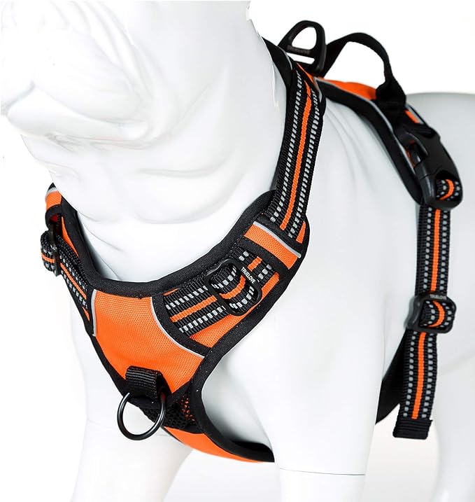 Truelove Soft Front Dog Harness .Best Reflective No Pull Harness with Handle and 2 Leash Attachments Orange