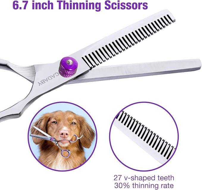 Professional Dog Grooming Scissors with Safety Round Tips, 5 in 1 Dog Grooming Scissors Kit, 4CR Stainless Steel Pet Grooming Shears for Dog, Cat,Sharp and Sturdy, Purple