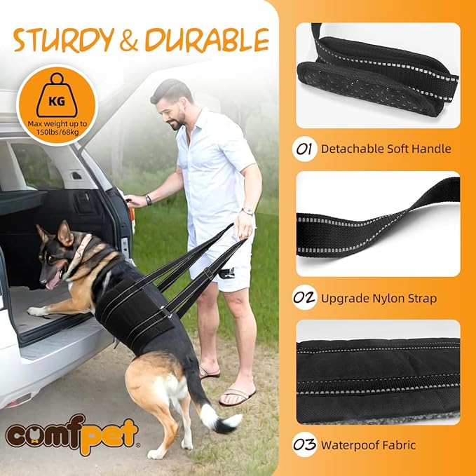 4-150 lbs Dog Lift Harness for Rear Leg, Portable Dog Sling for Large Dogs Hind Leg Support for Elderly Dog, Injured Dog, Arthritis ACL Rehabilitation Up Down Stairs, Black (Medium)