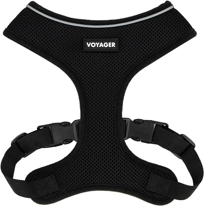 Voyager Aerolite No Pull Mesh Dog Harness with Lightweight, Soft, Breathable, Reflective Stitching, and Adjustable Straps for Walking, Running, Training, Heavy Duty and Durable - Black, XS