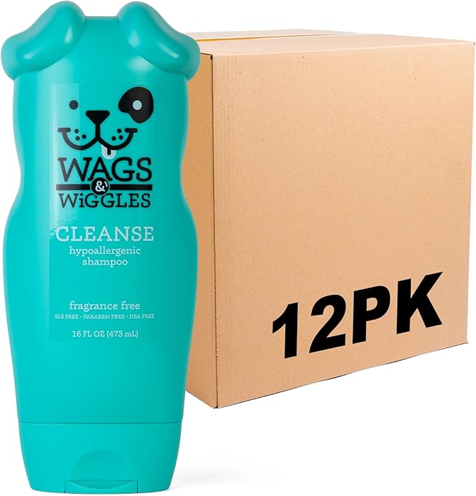 Wags & Wiggles Cleanse Hypoallergenic Dog Shampoo - Pet Wash for Dogs with Sensitive Skin - Without Fragrance Cleanser, 16 Fl oz - 12 Pack