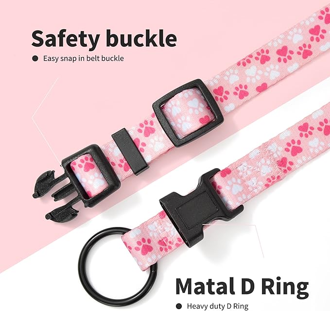 Mile High Life Dog Collar | Nylon Puppy Collars w Cute Patterns | Lightweight Girl Dog Collar | Boy Dog Collar for Small/Medium/Large Dogs (Pink Foot, Large)