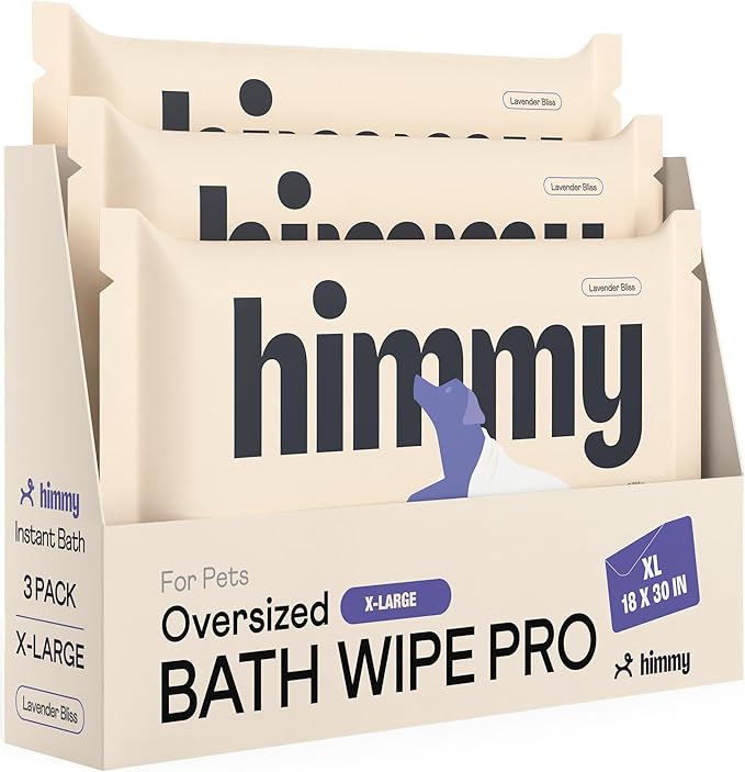 Himmy XL Pet Wipes for Dogs and Cats – 18” x 30” Bath Wipes for Cleaning, Deodorizing, Conditioning, Anti-Itch Grooming, Wet Dog Wipes for Paws, Butt, Ear, Eye, Face Whole Body Lavender