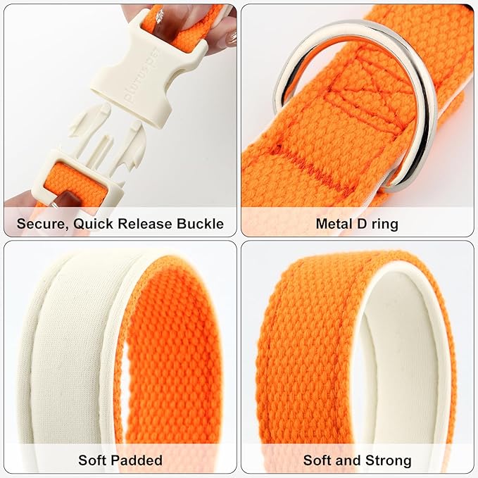 Plutus Pet Cotton Dog Collar, Heavy Duty Collar with Soft Padding, Adjustable and Comfortable for Small Medium and Large Dogs, Orange, XS