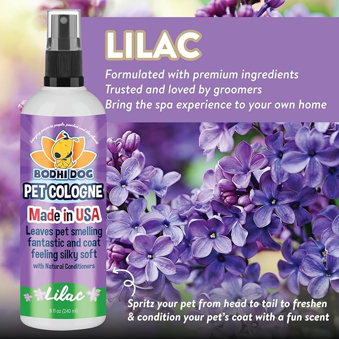 Bodhi Dog Natural Dog Cologne (Lilac) - Premium Scented Deodorizing Pet Perfume with Conditioner for Dogs & Cats - Keeps Pets Fresh & Clean - Gentle and Safe Formula, Made in USA (8 Fl Oz)