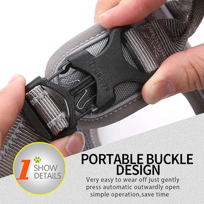 Soft Front Dog Harness .Best Reflective No Pull Harness with Handle and 2 Leash Attachments Gray