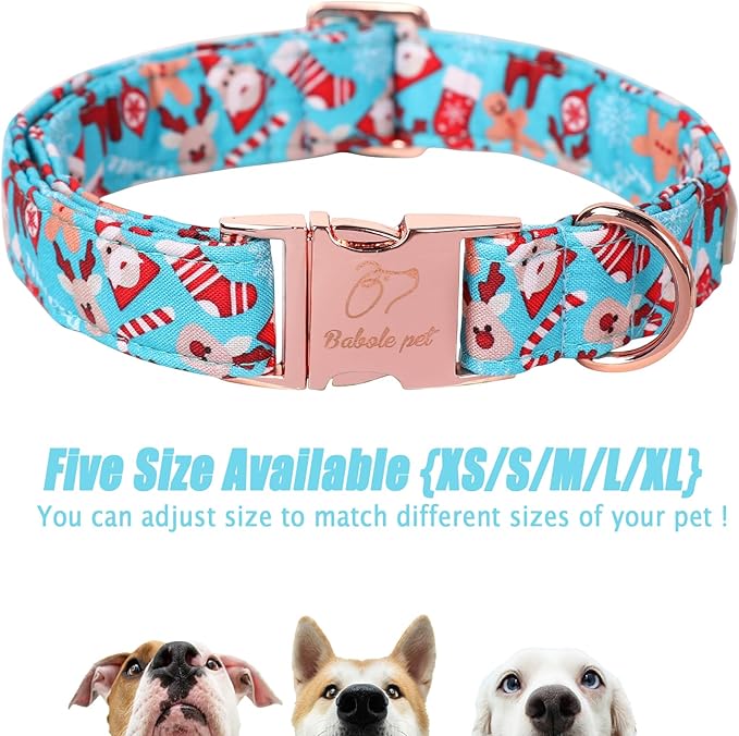 Christmas Dog Collars for Large Dog,Blue Santa Claus Dog Collar with Safety Metal Buckle Adjustable Puppy Collars for Small Medium Dog,Boy&Girl&Male&Female Dog Gift,XL-16-26"