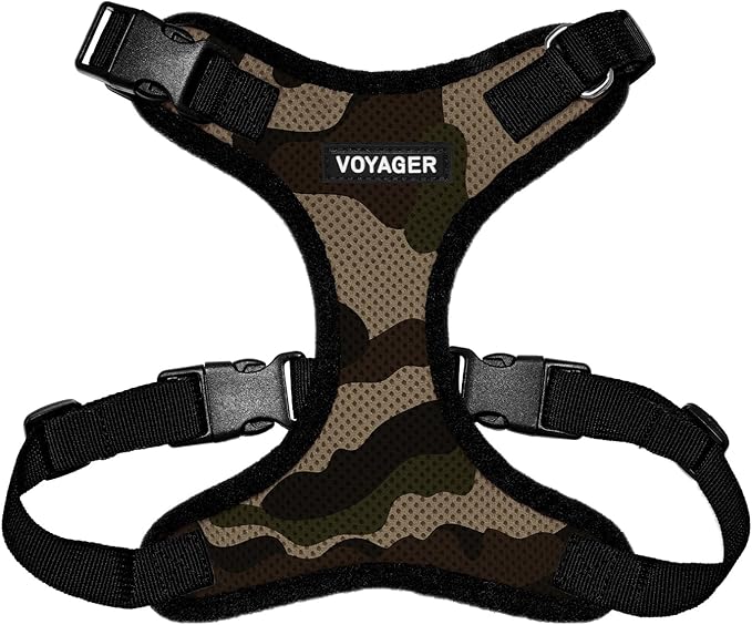 Voyager Step-in Lock Pet Harness - All Weather Mesh, Adjustable Step in Harness for Cats and Dogs by Best Pet Supplies - Army/Black Trim, L