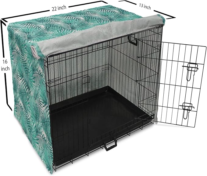Lunarable Leaf Dog Crate Cover, Fresh Tropical Exotic Island Palm Tree Leaves in Jungle Abstract Watercolor, Easy to Use Pet Kennel Cover for Small Dogs Puppies Kittens, 22 Inch, Pale Blue and Green