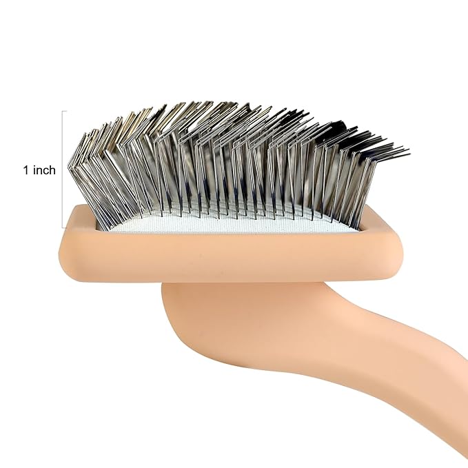 Dog Slicker Brush for Grooming Pet Hair, Beige, Long Haired Brush For Dogs (Poodles, Goldendoodles, Labradoodles), Long Pin Brush For Dematting