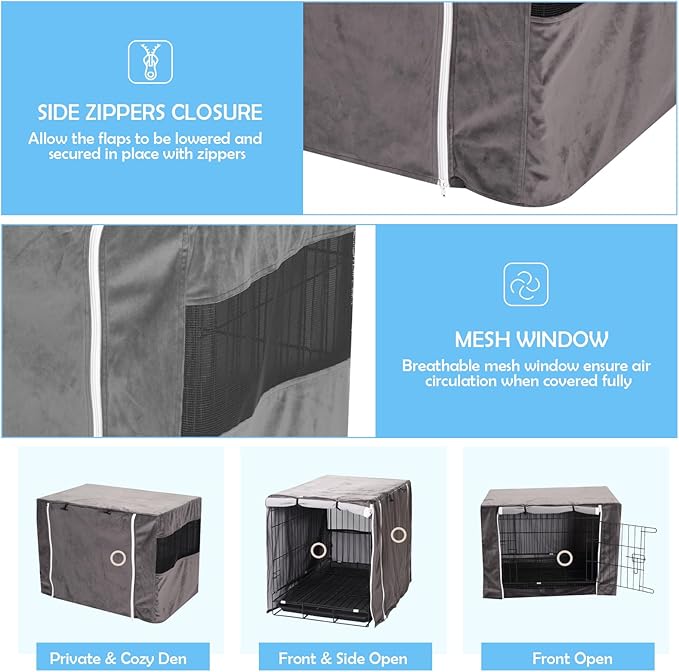 Dog Crate Cover for Wire Crates Cages, Doubles as a Comfy Blanket, Polar Fleece Pet Kennel Cover Windproof Soundproof Home Decoration - Cover only - Grey - Fits 30 Inch Crates