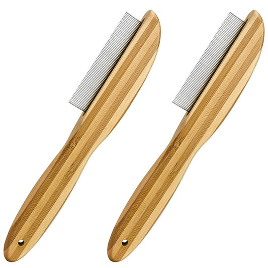 2-Pack Dandruff Comb, Stainless Steel Fine Tooth Comb Wooden Handle Dandruff Remover Flea Lice Comb Multifunction Hair Grooming Brush for Kids Adults Pets Dog