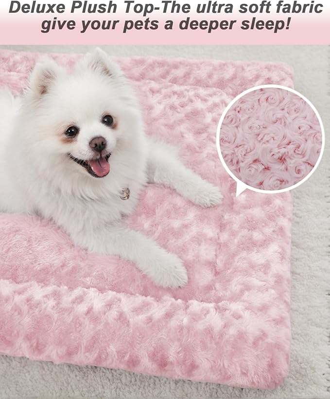 Washable Dog Bed Mat Reversible Dog Crate Pad Soft Fluffy Pet Kennel Beds Dog Sleeping Mattress for Large Jumbo Medium Small Dogs, 41 x 27 Inch, Pink
