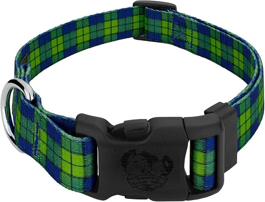 Country Brook Petz - Deluxe Blue and Green Plaid Dog Collar - Made in The U.S.A. - Plaid and Argyle Collection Featuring Charming Designs (1/2 Inch, Extra Small)
