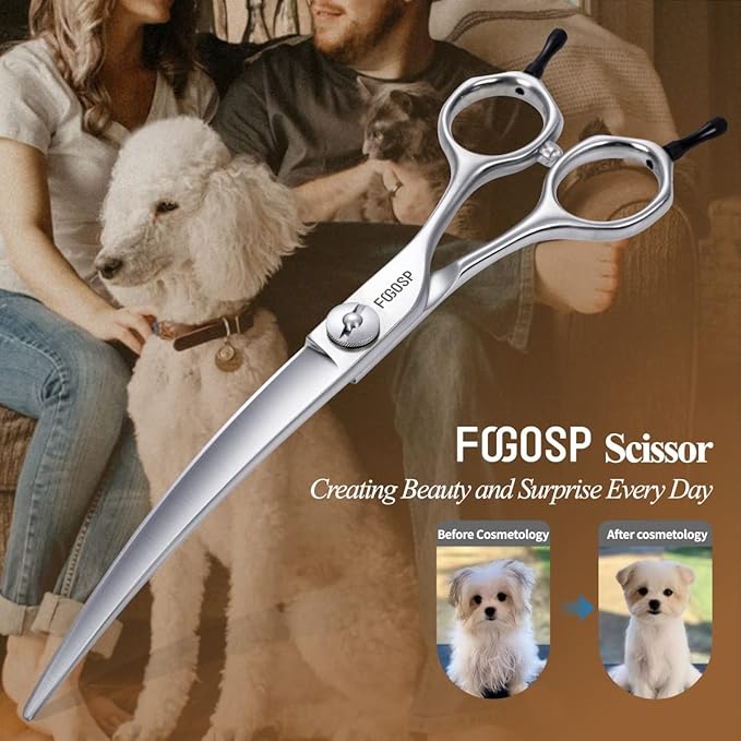 38 Degree Professional Curved Scissors for Dog Grooming 7.5” Japan VG10 Alloy Steel Downward Curved Grooming Shears for Face Right Handed(7.5 inch)