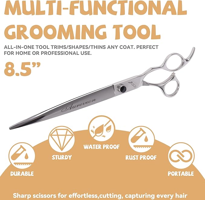 Professional 8.5 In Straight Pet Grooming Scissors,Stainless Steel, Ultra Sharp Blades for Precise Trimming of Dogs and Cats, Lightweight Ergonomic Design Clippers for Easy Hair Cutting Like a Barber