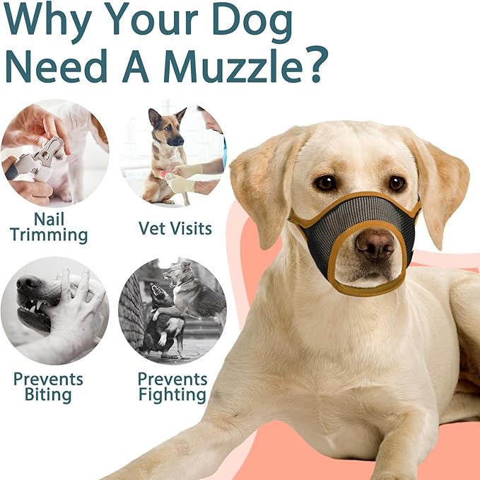 LUCKYPAW Dog Muzzle, Mesh Dog Muzzle for Large Medium Small Dogs, Soft Muzzles for Biting Chewing Fierce Barking, Breathable Muzzle with Adjustable Strap for Training (Brown, XS(Snout:6.5"-7.5"))