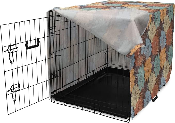 Lunarable Floral Dog Crate Cover, Blossoming Flowers Pattern Botanical Garden Art Illustration Colorful Vintage Design, Easy to Use Pet Kennel Cover for Small Dogs Puppies Kittens, 42 Inch, Brown