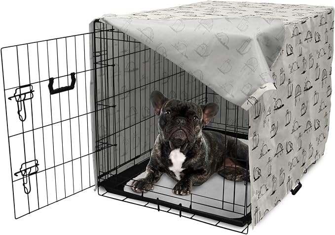 Lunarable Pet Dog Crate Cover, Funny Cat Characters Sketch Art Style Friendly Playful Kitties Lazy Fluffy Animals, Easy to Use Pet Kennel Cover for Cats & Medium Dogs, 24 Inch, Beige Black