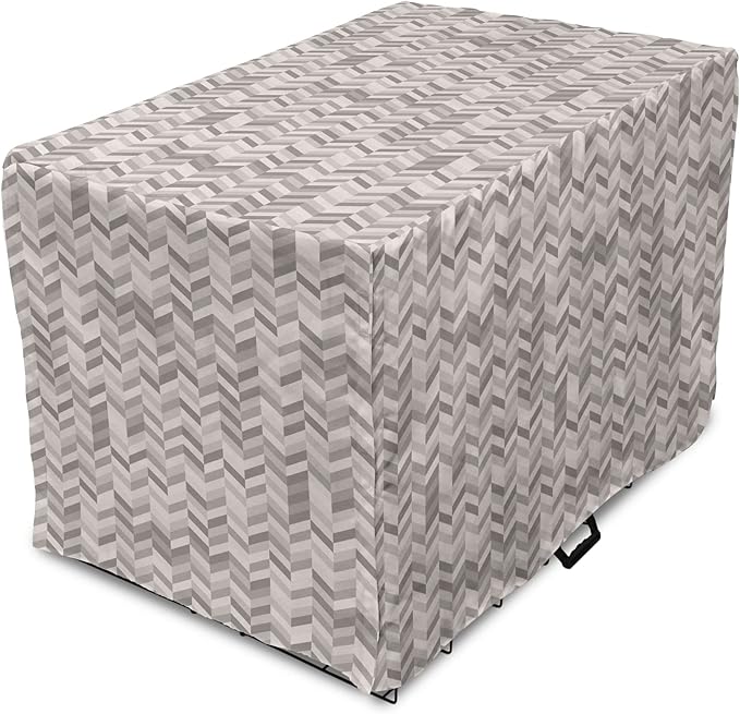 Lunarable Chevron Dog Crate Cover, Monochrome Stripes 3 Dimensional Pattern Geometric Chevron Design Abstract, Easy to Use Pet Kennel Cover for Small Dogs Puppies Kittens, 22 Inch, Taupe and Grey