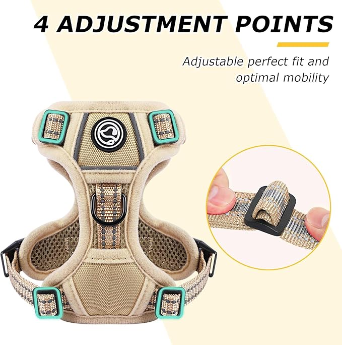 No Pull Dog Harness, Reflective Adjustable Vest, with a Training Handle + 2 Leash Hooks+ 2 Snap Buckles +4 Slide Buckles