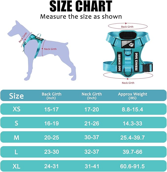 Demigreat Service Dog Harness, Reflective Dog Vest Harness with 5 PCS Patches, Adjustable Soft Oxford Pet Harness, Inner Layer Mesh, Easy to Control for Small Medium Large Dogs