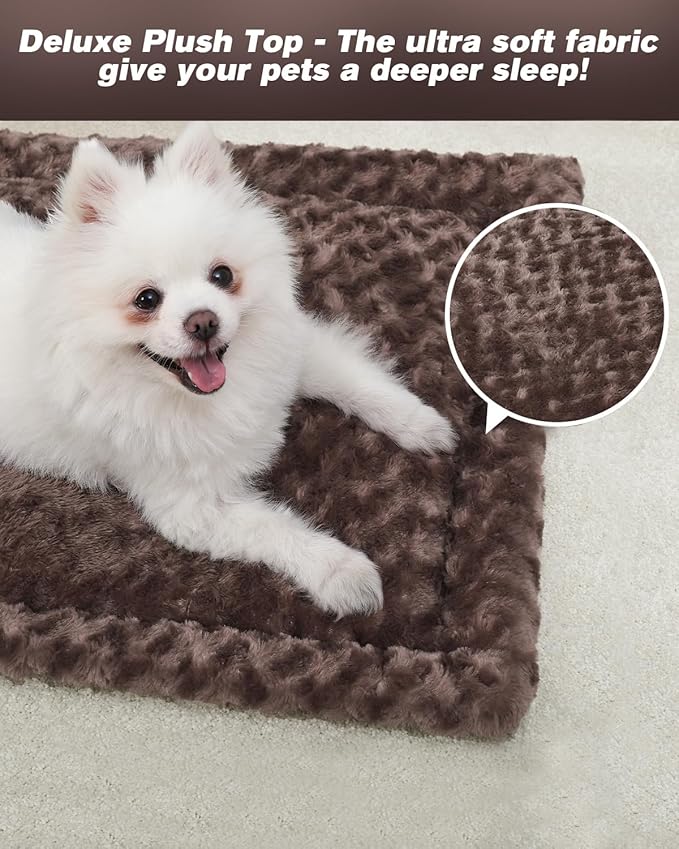 Washable Dog Bed Mat Reversible Dog Crate Pad Soft Fluffy Pet Kennel Beds Dog Sleeping Mattress for Large Jumbo Medium Small Dogs, 35 x 22 Inch, Brown