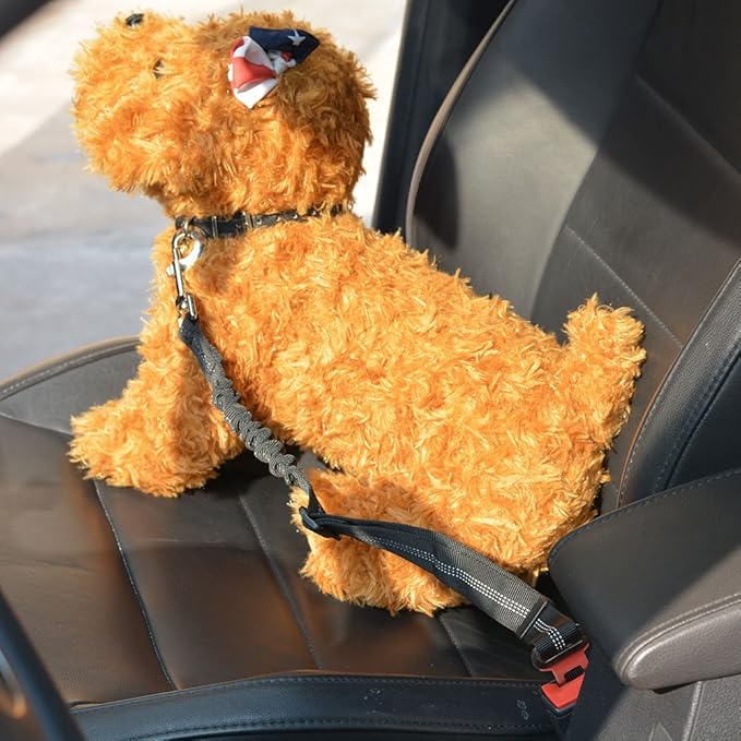 SlowTon Dog Seat Belt Harness for Car, Dog Car Harness Adjustable Mesh Breathable & Dog Seatbelt Safety Tether with Elastic Bungee for Small Medium Large Pets(Black, Single Clip, L)