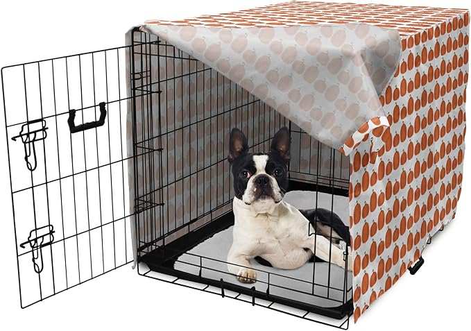 Lunarable Autumn Pumpkin Dog Crate Cover, Simplistic Halloween Fruit Pattern on Plain Backdrop, Easy to Use Pet Kennel Cover for Small Dogs Puppies Kittens, 22 Inch, Orange Green