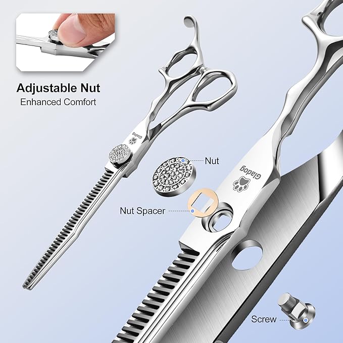 GLADOG 6.5" 9CR Thinning Shears for Dogs - Professional Dog Thinning Scissors with Luxurious Diamond Pivot Nut, Ideal Dog Grooming Scissors for Reducing Bulk, Dog Shears，Dog Scissors for Grooming