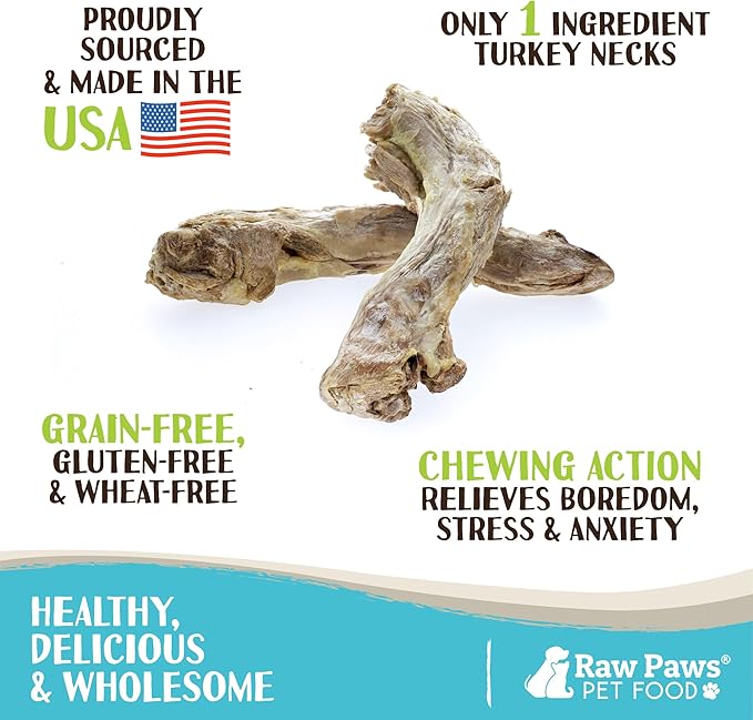Raw Paws Freeze-Dried Turkey Necks for Dogs, 4-oz (3 Count) - Made in USA - Single Ingredient Dog Chew - Raw Freeze Dried Dog Treats - Dog Freeze Dried Treats - Freeze Dried Treats for Dogs