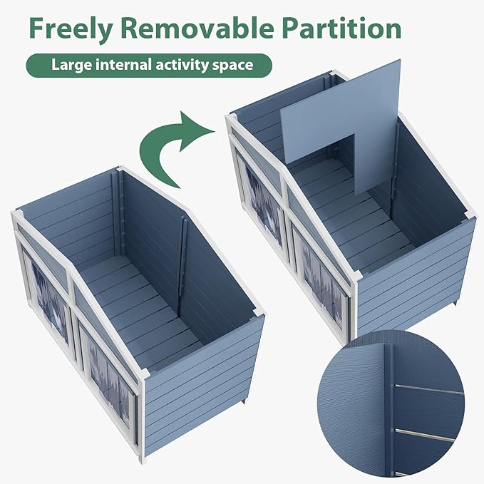 KELRIA 47.2" Dog House, Waterproof Dog Kennel, Wooden Outdoor and Indoor Dog House, Log Cabin Style with Porch,Elevated Floor, 2 Doors, Pine Wood + Green