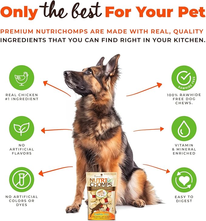 NutriChomps Dog Chews, 2.5-inch Knots, Easy to Digest, Long Lasting, Rawhide-Free Dog Treats, 8 Count, Real Chicken flavor