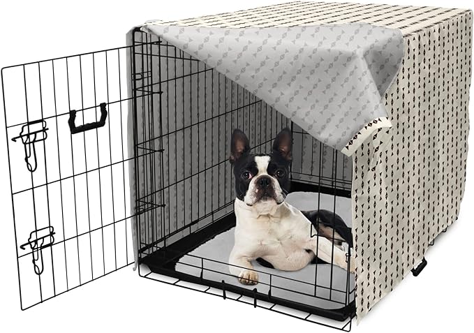 Lunarable Contemporary Brown Dog Crate Cover, Pattern of Repeating Triangular Simple Modern Concept, Easy to Use Pet Kennel Cover for Small Dogs Puppies Kittens, 22 Inch, Eggshell and Seal Brown