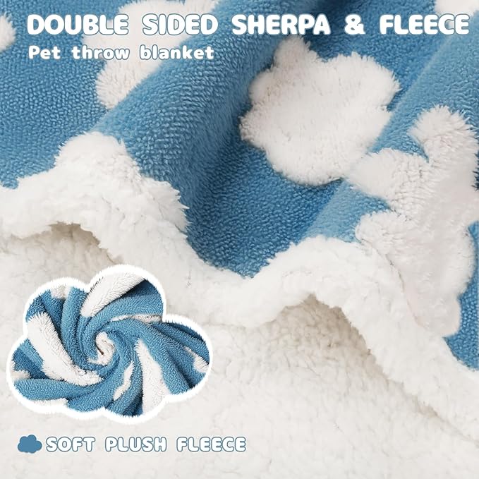 Luciphia Waterproof Dog Cat Blanket Fluffy Thick Fleece Pet Blanket,Washable Double Sided Sherpa Calming Blankets Flower Print Blankets for Medium Large Dogs Cats(Blue Cloud,40x28 inches)