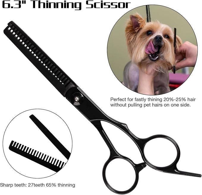 Premium Dog Grooming Scissors with Safety Round Tips, 6 in 1 Dog Grooming Scissors Kit, 4CR Stainless Steel Premium Pet Grooming Shears for Dog, Sharp and Durable, Black