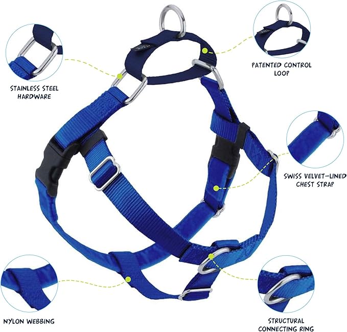 2 Hounds Design Freedom No Pull Dog Harness | Comfortable Control for Easy Walking |Adjustable Dog Harness and Leash Set | Small, Medium & Large Dogs | Made in USA | Solid Colors | 5/8" SM Royal Blue