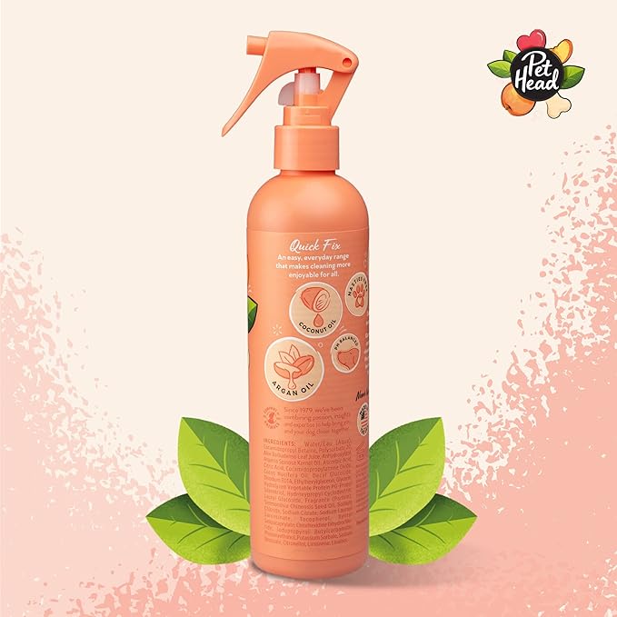 Pet Head Quick Fix Dog Dry Clean Spray | Peach Scent | Dry Dog Shampoo for Smelly Dogs | Nourishes and Softens Coat & Skin | Vegan | Gentle Formula for Puppies | Made in USA | 10.1 fl. oz.