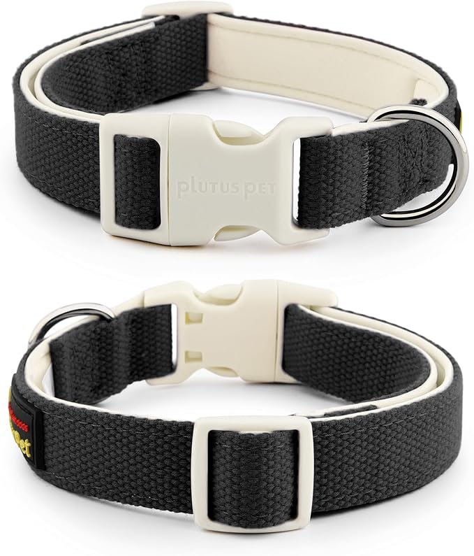 Plutus Pet Cotton Dog Collar, Heavy Duty Collar with Soft Padding, Adjustable and Comfortable for Small Medium and Large Dogs, Black, M