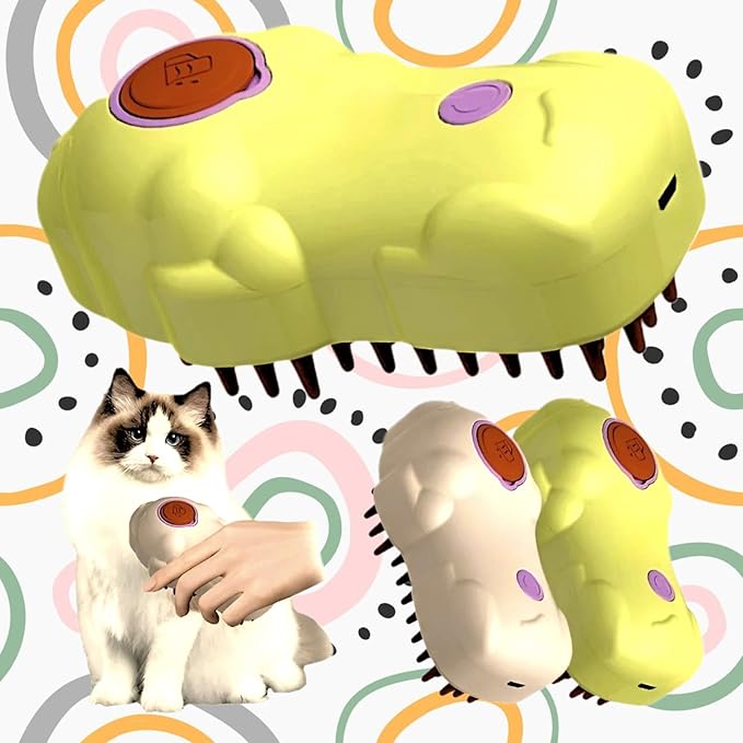 3-in-1 Pet Grooming Brush for Dogs & Cats - Steam Brush with Dual Functions, Moisturizer, Release Button, Water Reservoir - Lime, Pet Shedding & Dematting Brush