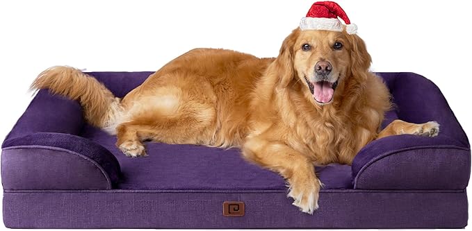 EHEYCIGA Orthopedic Dog Beds for Large Dogs, Waterproof Memory Foam Large Dog Bed with Sides, Non-Slip Bottom and Egg-Crate Foam Large Dog Couch Bed with Washable Removable Cover, Purple