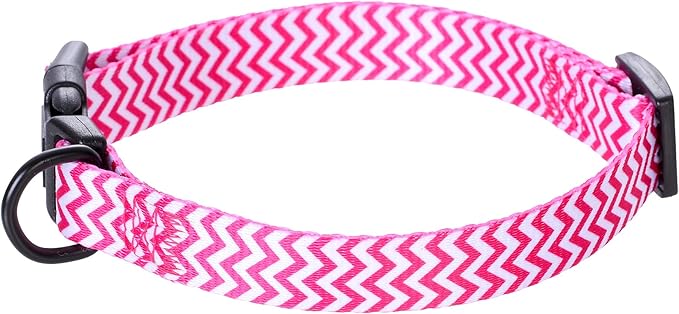 Mile High Life Dog Collar | Cute Puppy Collars | Lightweight Girl Dog Collar | Soft Boy Dog Collars | w Geometric Ocean Wavy Pattern (Pink, Medium)