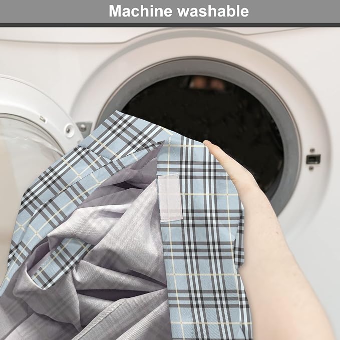 Lunarable Plaid Dog Crate Cover, Traditional Vintage Pattern with Modern Look Checkered Pastel Colored, Easy to Use Pet Kennel Cover for Cats & Medium Dogs, 30 Inch, Pale Blue Dimgray Cream