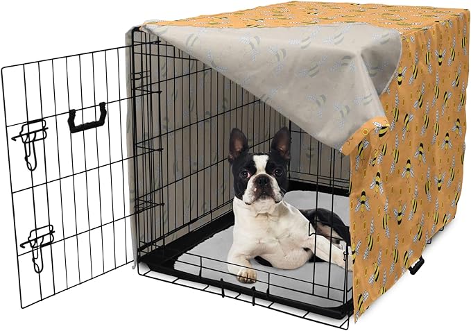 Ambesonne Honey Bee Dog Crate Cover, Cartoon Style Flies and Hexagonal Shapes Scattered, Easy to Use Pet Kennel Cover for Small Dogs Puppies Kittens, 22 Inch, Orange Mustard