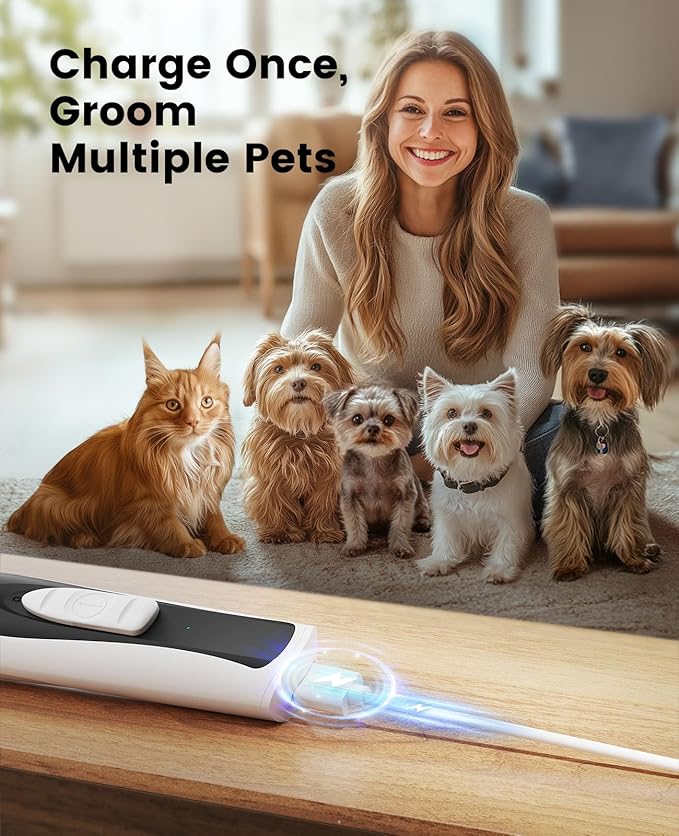 oneisall Low Noise Dog Paw Trimmer with LED Light, Paw Trimmer for Dogs 0.8inch/20mm Widen Blade, 35dB Cordless Electric Pet Paw Grooming Clippers for Paws, Ears, Face, Rump
