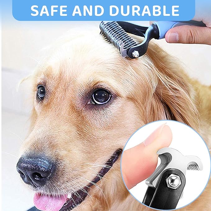 Pet Grooming Brush Stainless Steel Comb Suit for Dogs and Cats, Dog & Cat Double Sided Brush for Shedding, Pet Hair Removal Tool, Blue