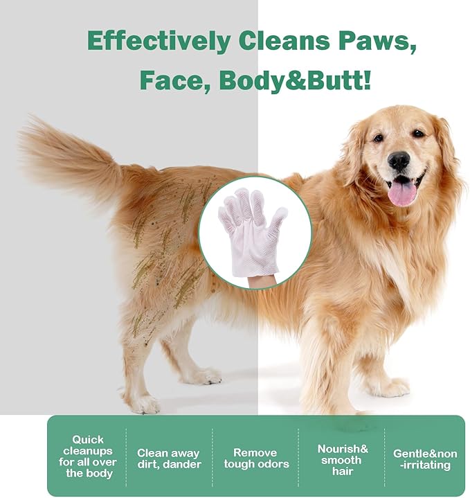 CuteBone Pet Glove Wipes - Dual-Sided Grooming Gloves with Wipes, Gentle and Effective Cleaning for Dogs, Removes Dirt, Fur, and Dander, Convenient and Mess-Free Grooming Solution, 6 Count