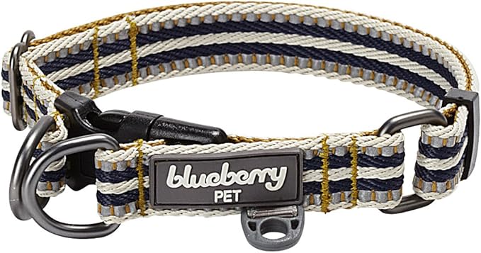 Blueberry Pet 3M Reflective Dog Collars | Adjustable Dog Collar w/Multi-Colored Stripe - Olive and Blue-Gray | Nylon Pet Collars for Dogs & Refflective Dog Collar for Medium Dogs